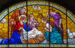 CREMONA, ITALY - MAY 24, 2016: The Nativity on the windowpane of Chiesa di Santa Agata from end of 19. cent. by unknown artist.