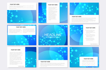 Big set of vector templates for presentation slides. Modern graphic background molecule structure and communication. Medical, science, chemistry, technology design