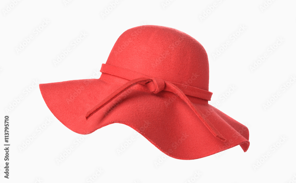 Red woman hat isolated - obrazy, fototapety, plakaty 