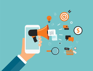 Poster - business on line marketing content concept and  business advertising concept