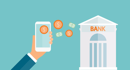 Poster - business money transfer  on  mobile and business  mobile banking concept