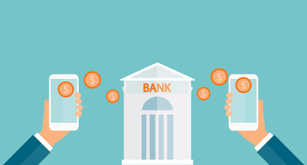 Poster - business money transfer  on  mobile and business  mobile banking concept