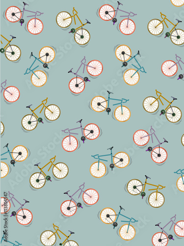 Fotografie, Obraz Pattern coloured bicycles vintage green background, vector
