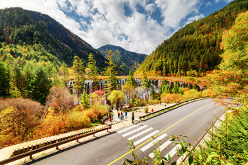 Sticker - Top view of the Nuo Ri Lang Waterfall (Nuorilang) and road