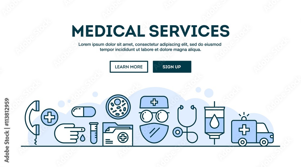 Medical services, concept header, flat design thin line style Stock ...