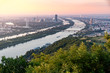 Skyline of capital city Vienna and Danube Island with the Donau City , Austria