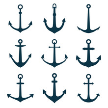 Anchors Set. Vector Illustration Of Anchors Silhouette.