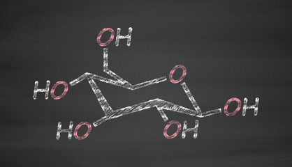 Poster - Glucose (D-glucose, dextrose) grape sugar molecule.