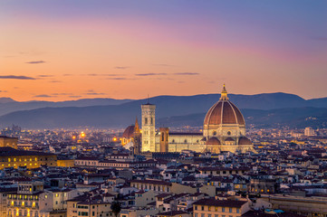 beautiful evening view after sunset over the panorama of florence