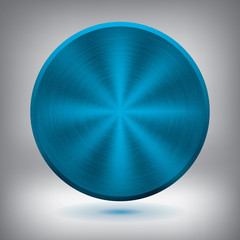 Poster - metal blue button, vector metallic texture, round element for you project design