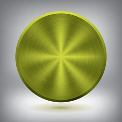 Poster - metal green button, vector metallic texture, round element for you project design