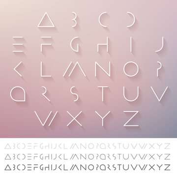 Minimal futuristic font. Typeface. Alphabet set. Elegant light letters.