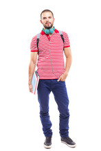 Male Student Posing Over A White Background