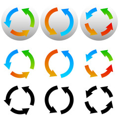 Leinwandbilder - Circular, circle arrow icons, symbols. Colorful and black versio
