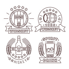 Sticker - illustration whisky logo set in thin line style. vector whiskey alcohol drinks modern labels for pub