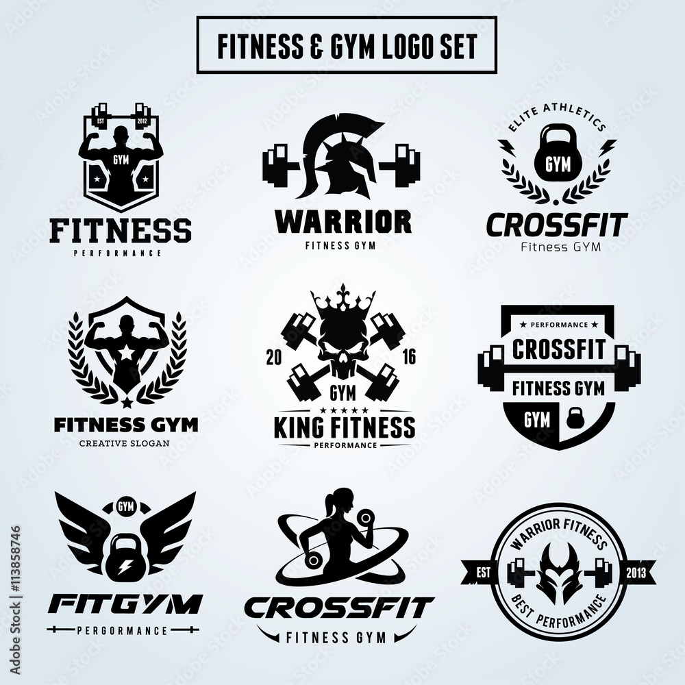 Fitness and GYM logo set , Cross fit ,Women Yoga Vector Brand Identity ...