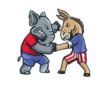 USA Democrat Vs Republican Election Match Cartoon - The Fight Club