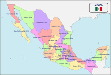 Wall Mural - Political Map of Mexico with Names