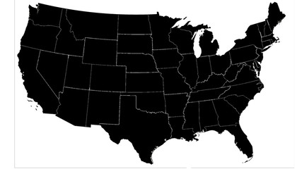 United States of America country map detailed visualisation in black