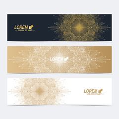 Poster - Geometric abstract banners with golden mandala. Molecule and communication background for website templates. Vector illustration.