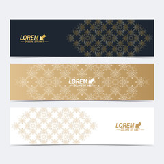 Poster - Geometric abstract banners with golden mandala. Molecule and communication background for website templates. Vector illustration.