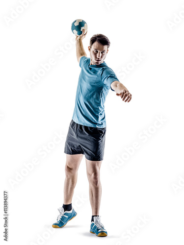 Zdjęcie XXL gracz piłki ręcznej człowiek na białym tle