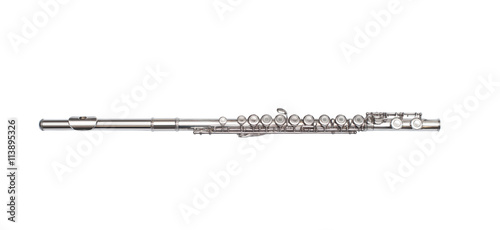 Fotomural Brass silver metal flute isolated on white background