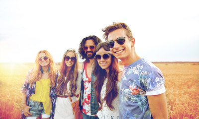 Sticker - smiling young hippie friends on cereal field