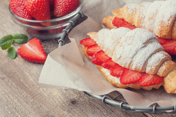 Poster - croissant with fresh strawberries, ricotta Toning