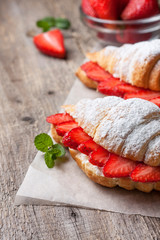 Sticker - croissant with fresh strawberries, ricotta