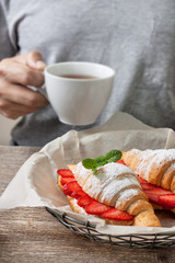 Sticker - croissant with fresh strawberries, ricotta