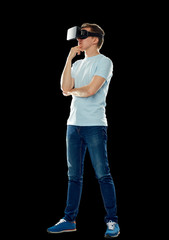 Wall Mural - happy man in virtual reality headset or 3d glasses