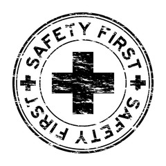 Sticker - Grunge black safety first stamp