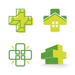 Poster - Abstract vector cross logos collection. Unusual isolated logo set.
