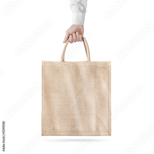 Download Blank cotton eco bag design mockup isolated, holding hand ...