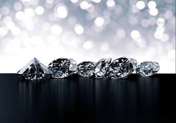 Fototapete - Group of Diamonds and bokeh background 3d rendering.