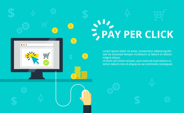 Pay per click vector illustration. Internet marketing, advertising concept in line and flat style.