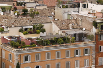 Canvas Print - Toit terrasse d'un immeuble à Rome, Italie