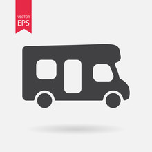 Motorhome Icon. Camping Sign. Camper Van Isolated On White Background. Flat Design Style