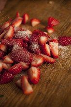 Pile Of Chopped Strawberries Sprinkled With Sugar