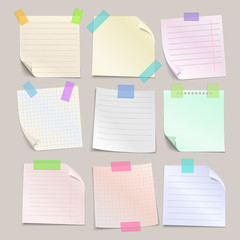 Poster - stick note papers vector set. collection of paper note with line and cell. square paper sheet for re