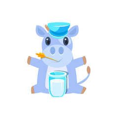 Sticker - Cow In Hat Sitting With Glass Of Milk