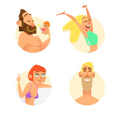 Funny summer characters in cartoon style