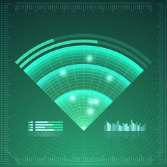 Aufkleber - Green radar screen. Vector illustration for your design. Technology background. Futuristic user interface. HUD.