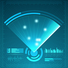 Aufkleber - Blue radar screen. Vector illustration for your design. Technology background. Futuristic user interface. HUD.