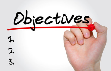 Poster - hand writing objectives with marker, business concept