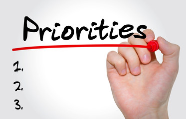 Poster - hand writing priorities with marker, business concept