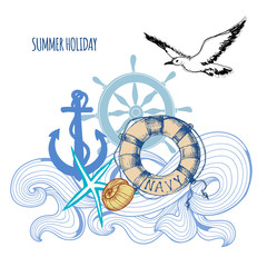 Poster - Sailing background, summer sea holiday design