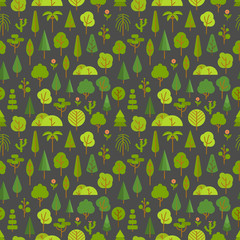 Poster - Different trees collection. Lineart design seamless pattern