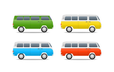 Poster - Different color cars vector illustration. Retro bus set